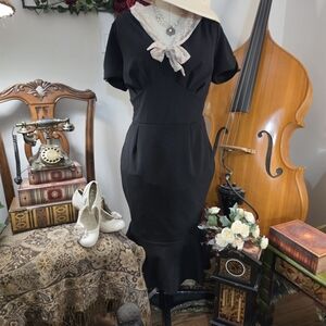 Unique Vintage Black Midi Dress with Lace Accent